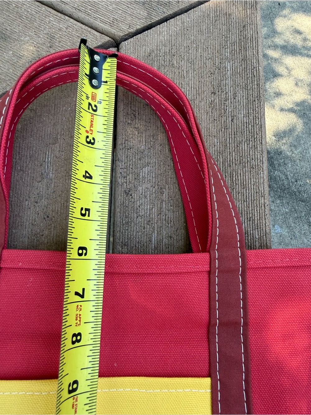 Vintage LL Bean Boat and Tote Red with Yellow pocket. Red Base And Handles - Picture 8 of 13